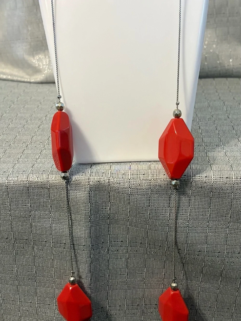 Red Geometric Bead Long Necklace - Women's Fashion Jewelry